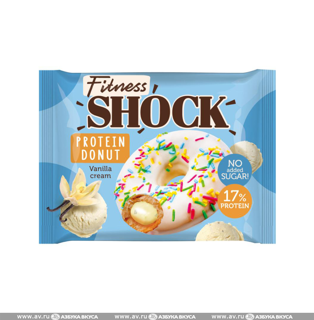 Fitnes SHOCK Донат глазированный 70 г (Ванильная начинка)