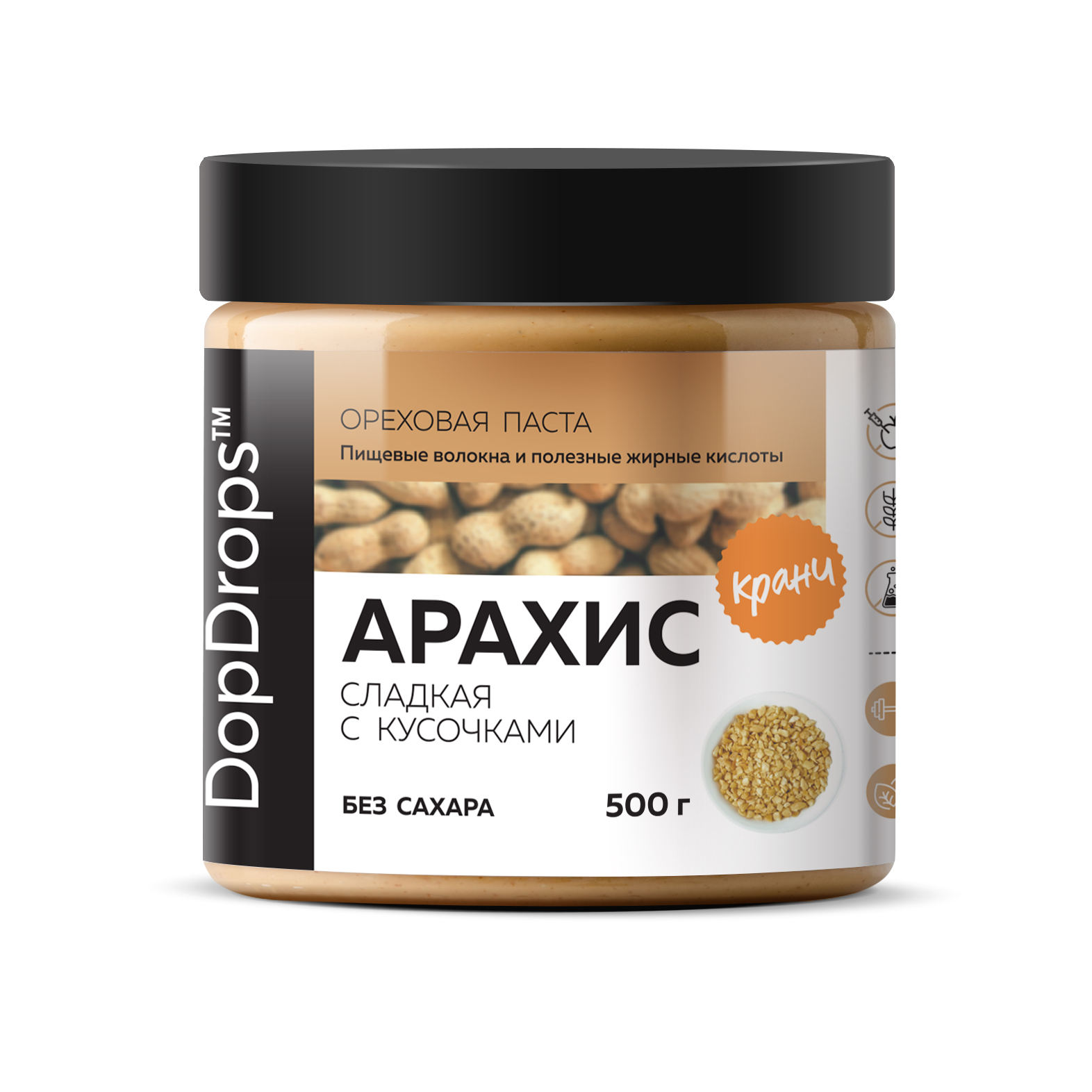 Паста DopDrops 500г (Арахисовая Сладкая Кранч Без Сахара)
