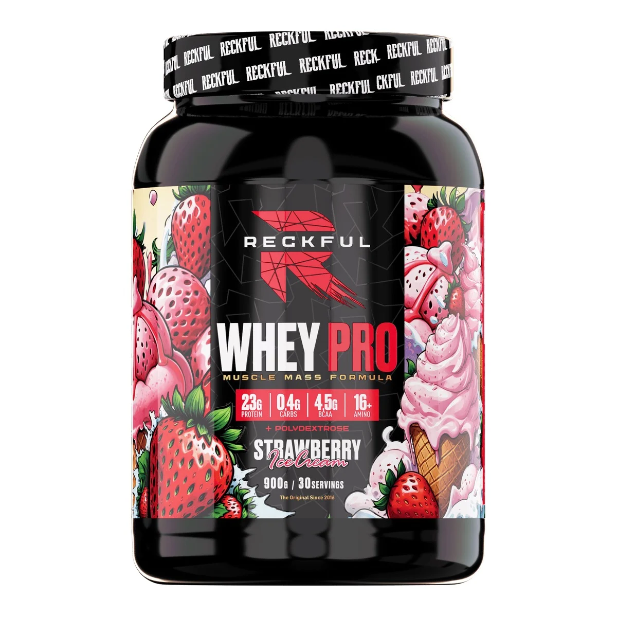 Протеин Reckful Whey+Polydextrose 900г (Клубничное мороженное)