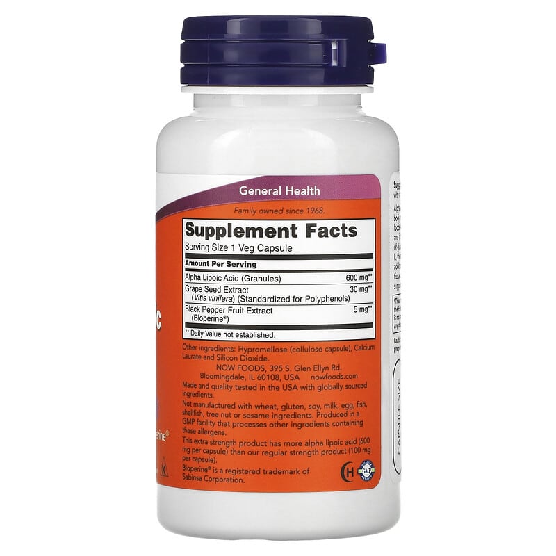 NOW ALPHA LIPOIC ACID 600мг