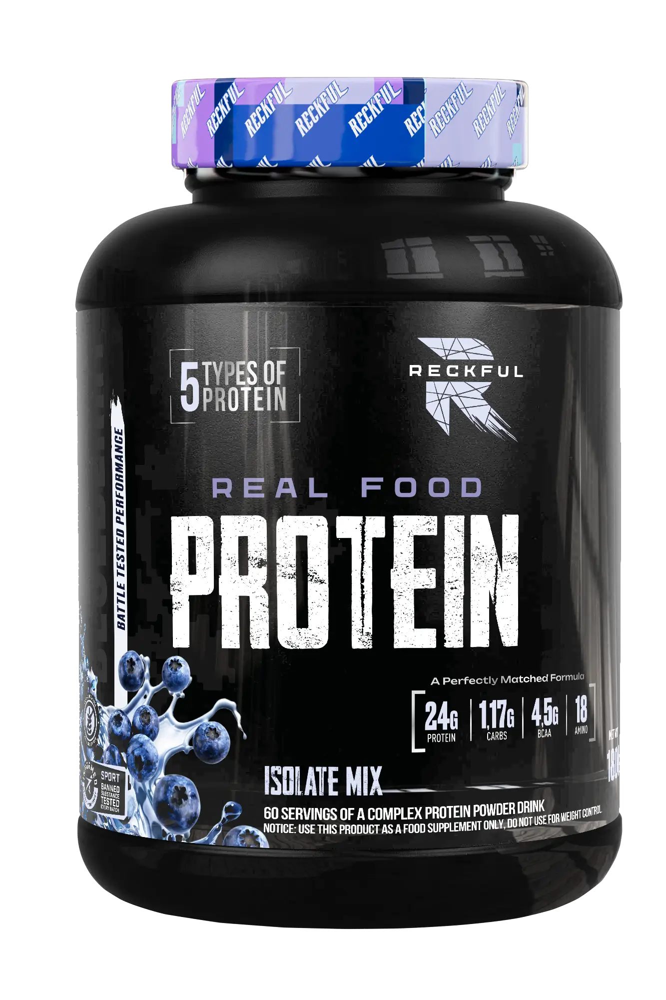  Reckful Real food Protein isolate-mix NO lactose 1800гр (Черника)